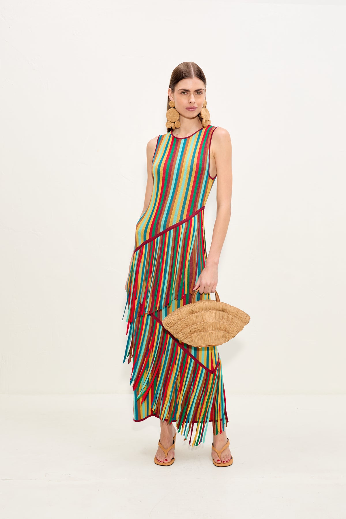 Spiral Knit Dress In Vibrant Multi Stripe