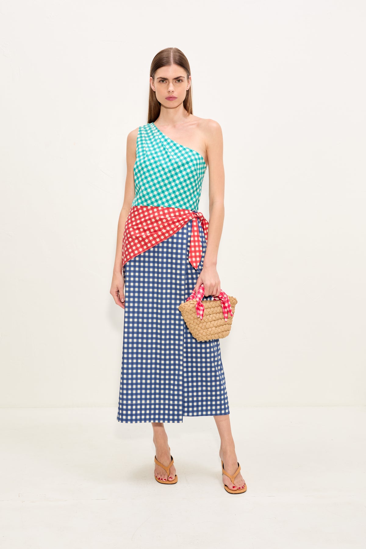 Belem Poplin Midi Dress In Teal Gingham Multi