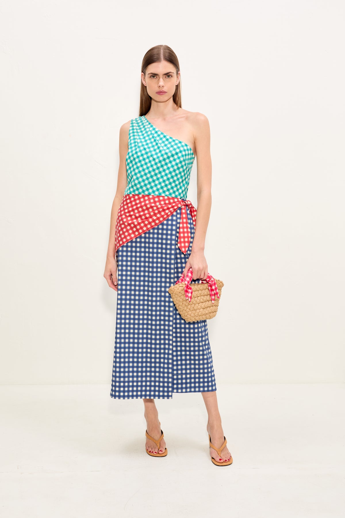 Belem Poplin Midi Dress In Teal Gingham Multi