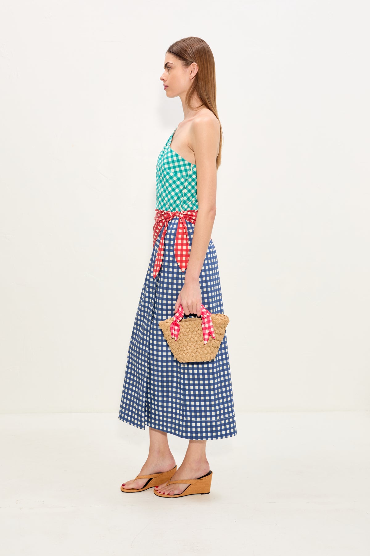 Belem Poplin Midi Dress In Teal Gingham Multi
