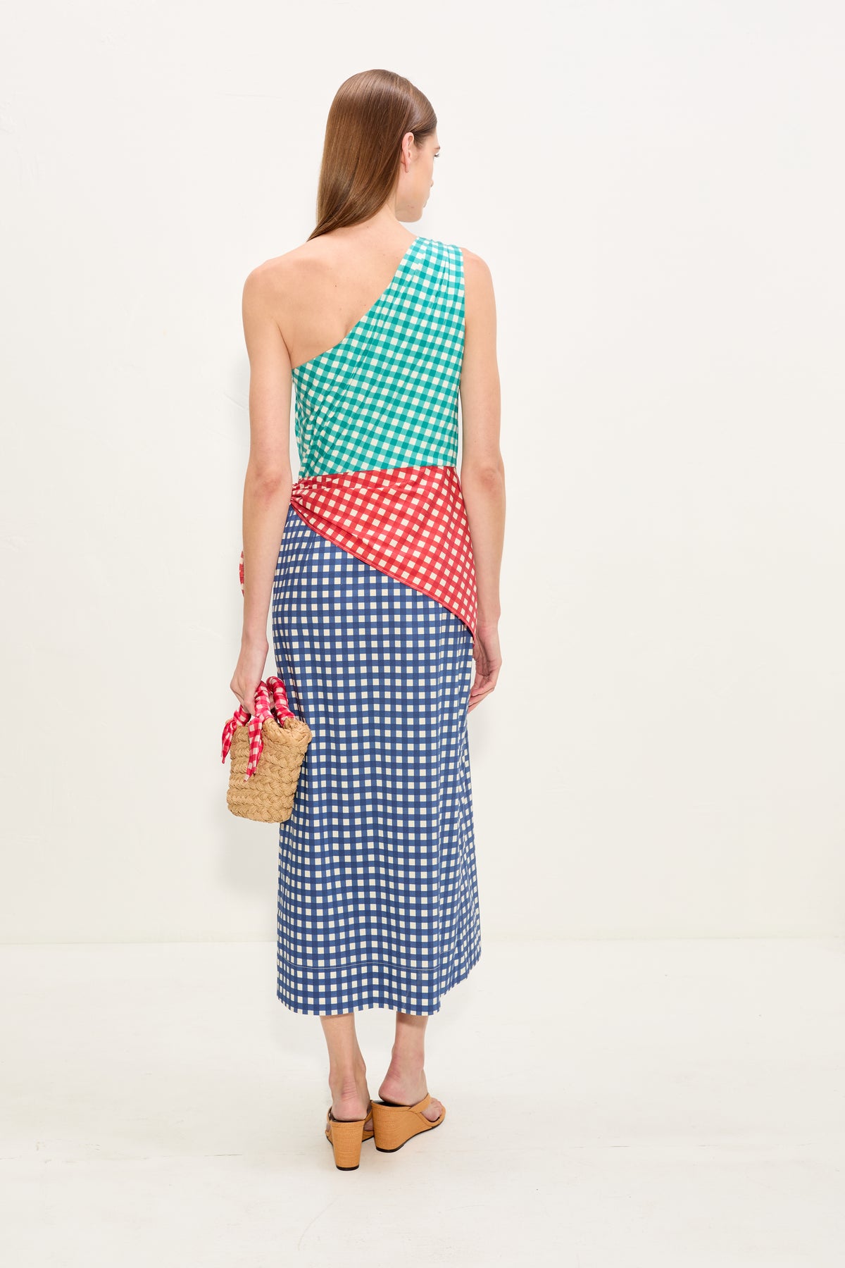 Belem Poplin Midi Dress In Teal Gingham Multi