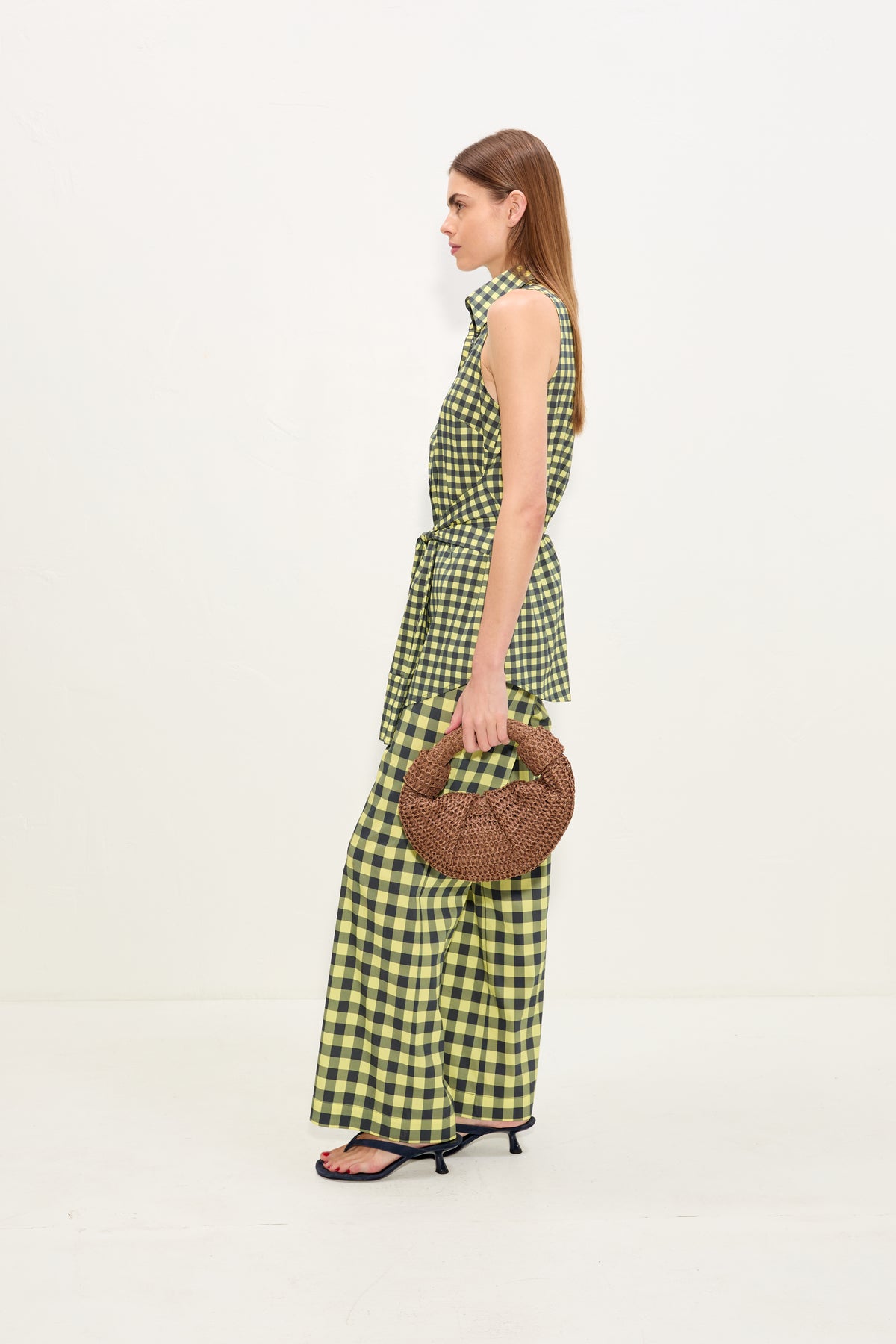 Pia Poplin Pant In Peridot/Ebony Gingham