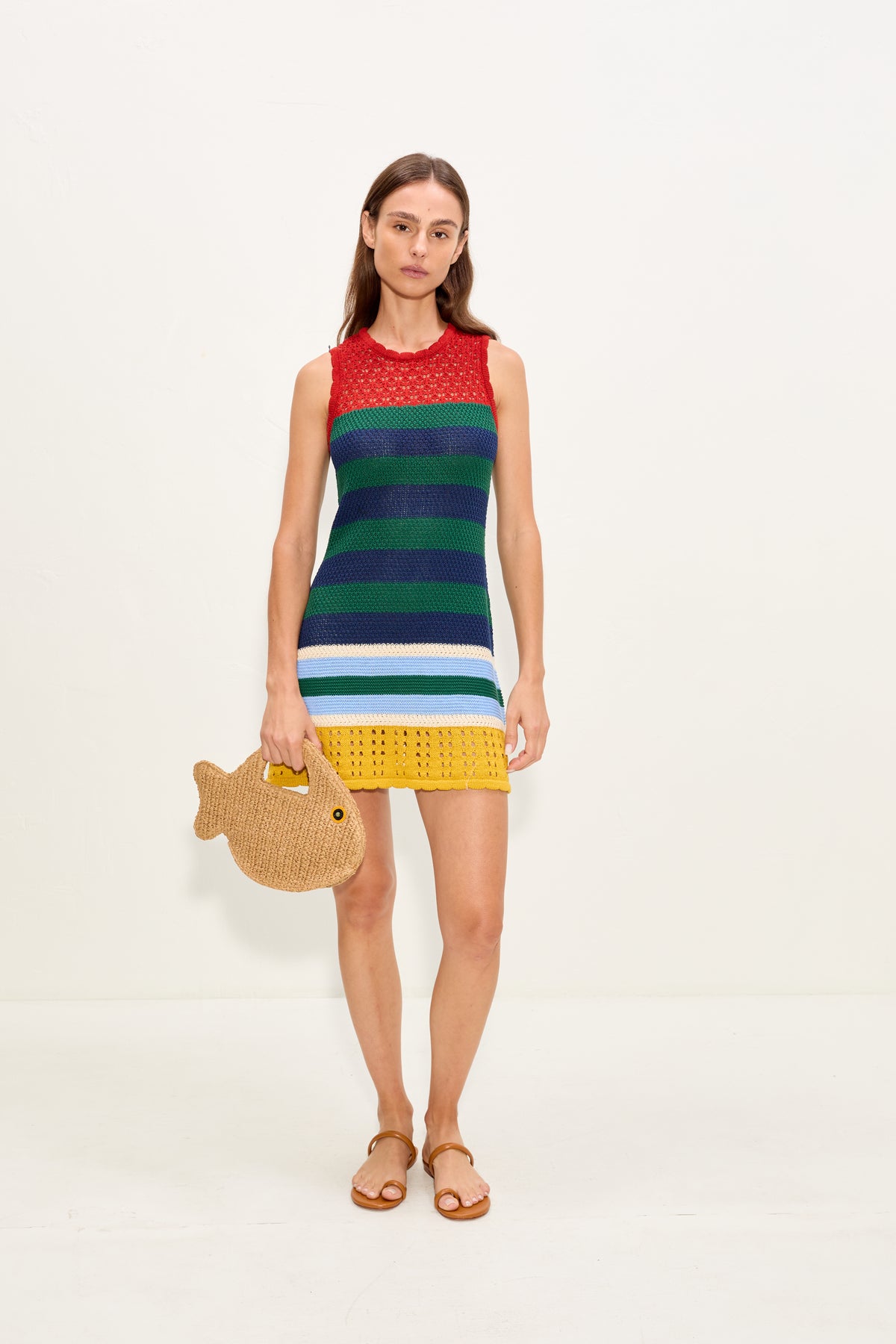 Yvonne Knit Mini Dress In Brick Stripe Combo