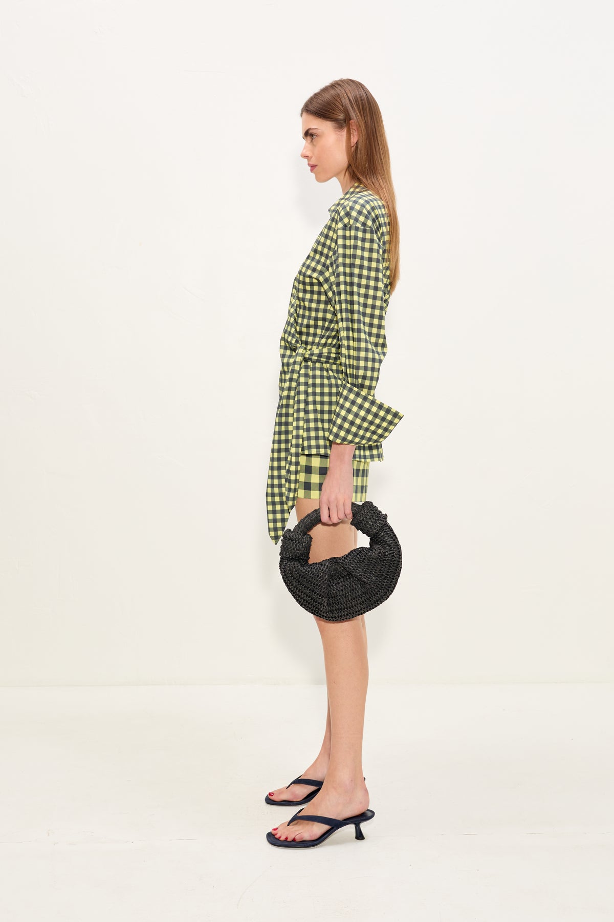 Anya Poplin Wrap Top In Peridot/Ebony Gingham