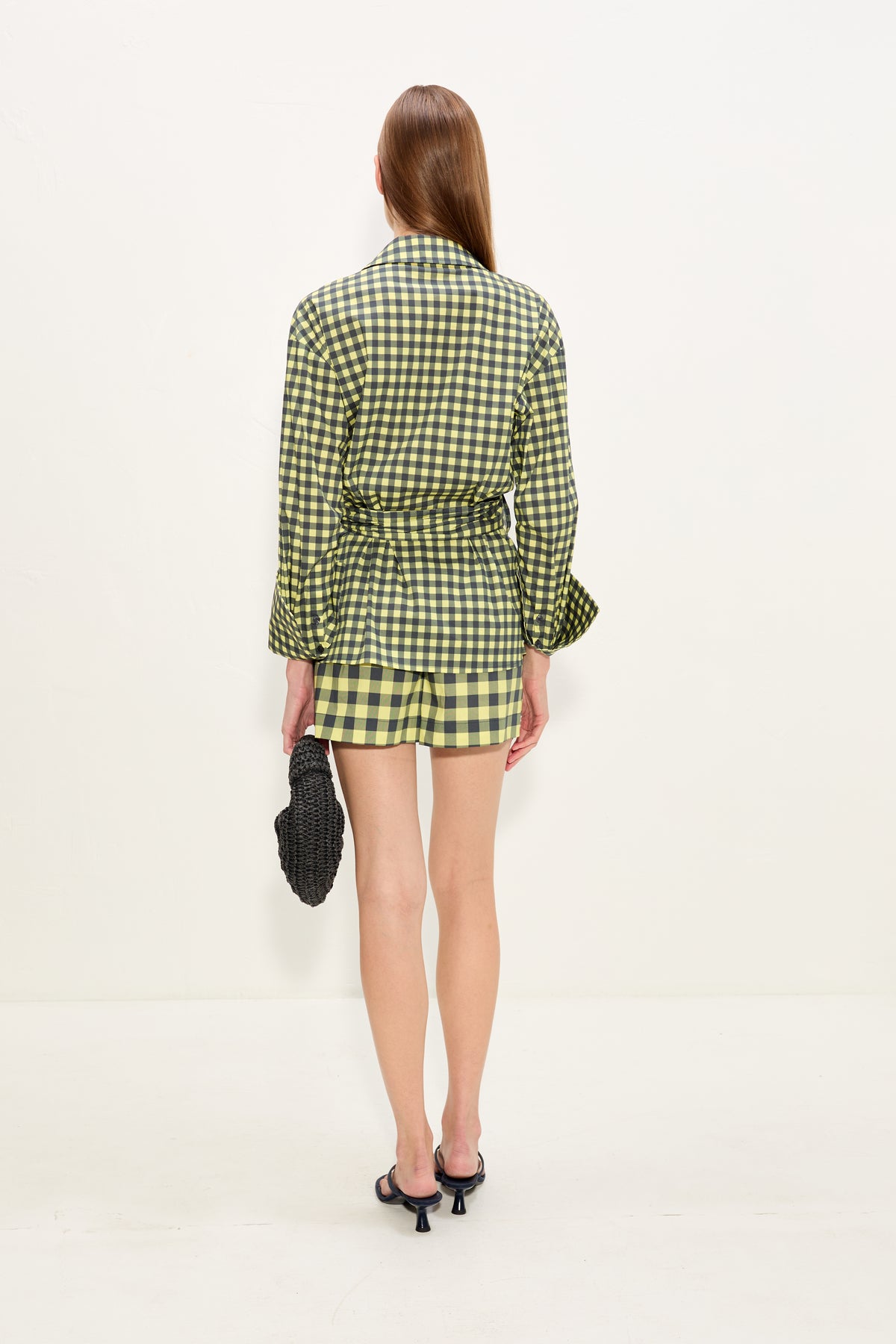 Anya Poplin Wrap Top In Peridot/Ebony Gingham