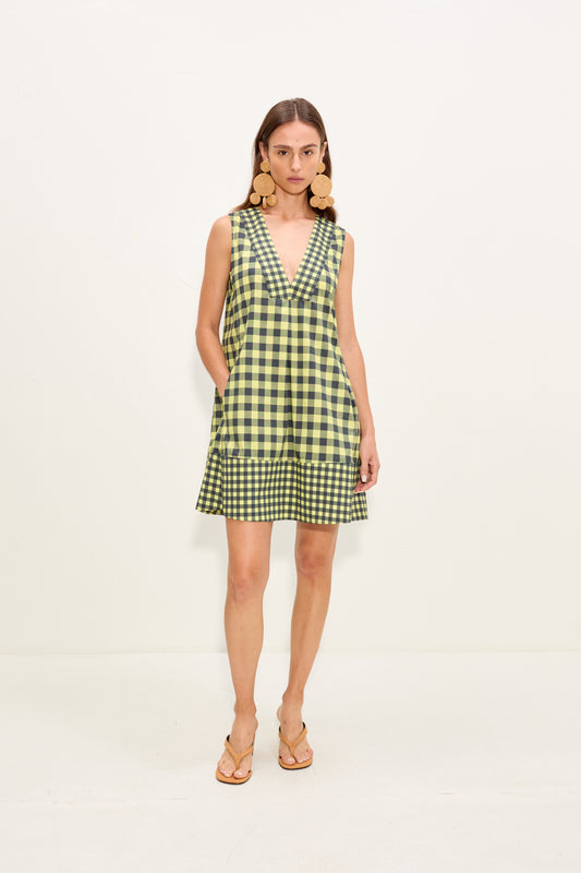 Mar Poplin Mini Dress In Peridot/Ebony Gingham