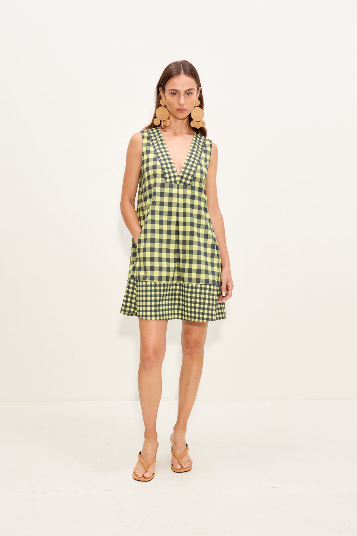 Mar Poplin Mini Dress In Peridot/Ebony Gingham
