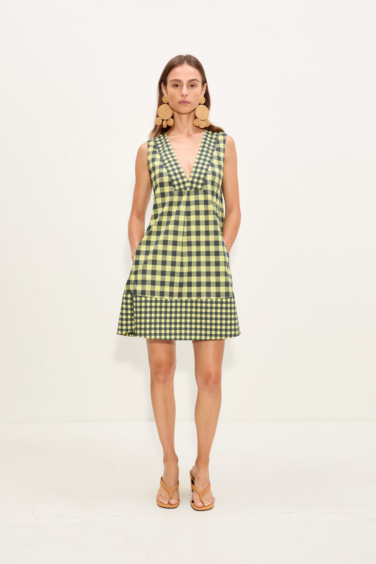 Mar Poplin Mini Dress In Peridot/Ebony Gingham