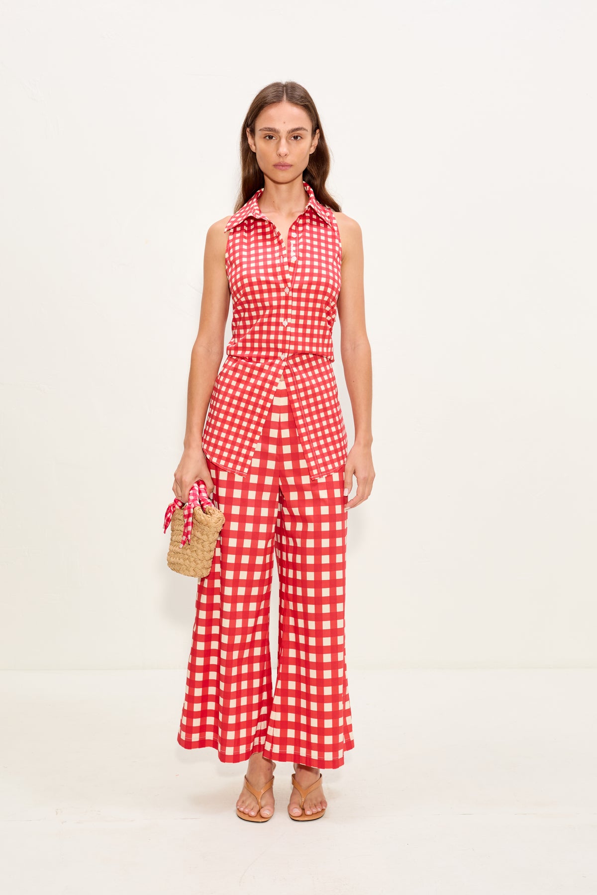 Toni Poplin Pant In Tomato/White Gingham