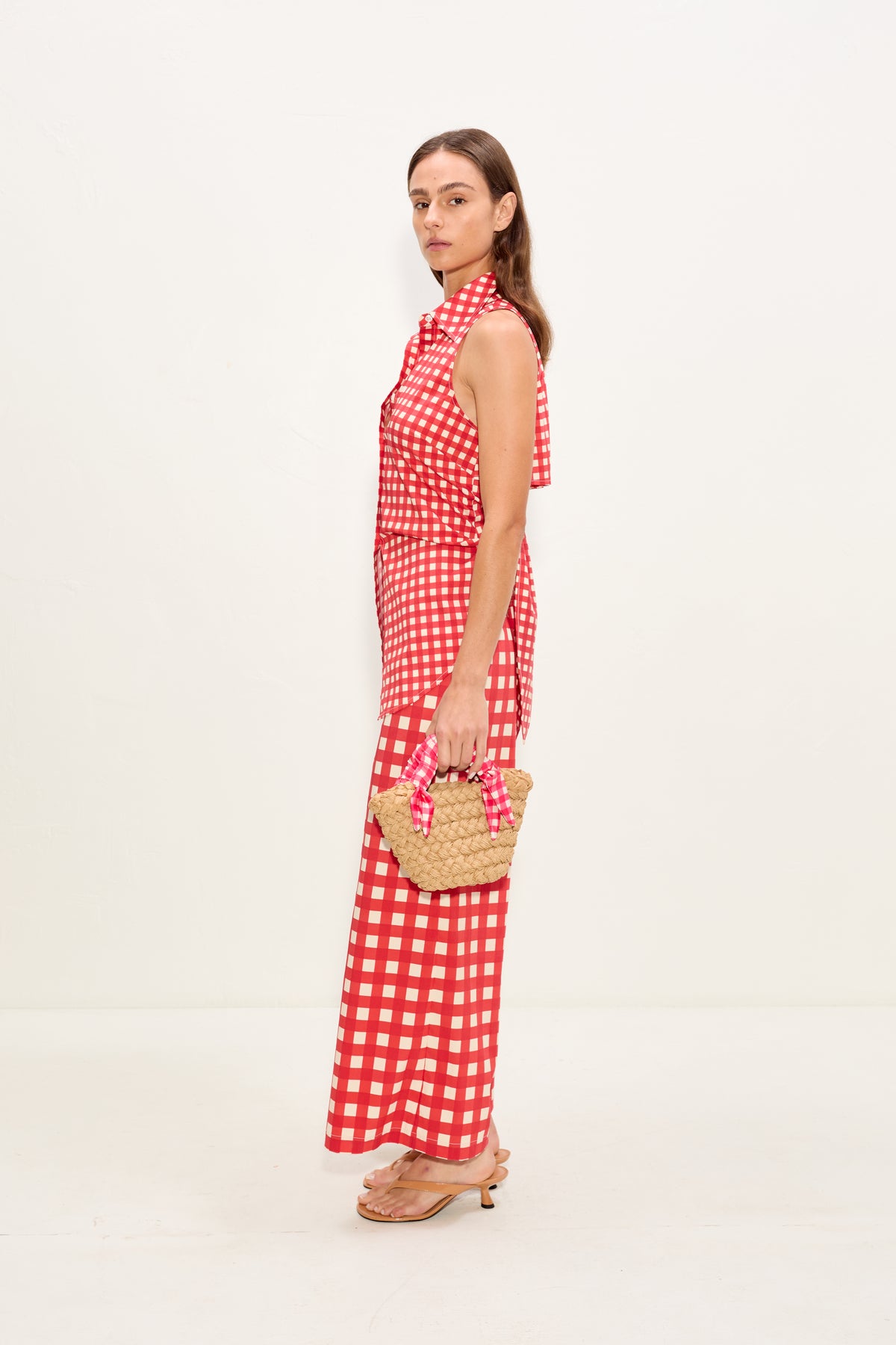 Toni Poplin Pant In Tomato/White Gingham