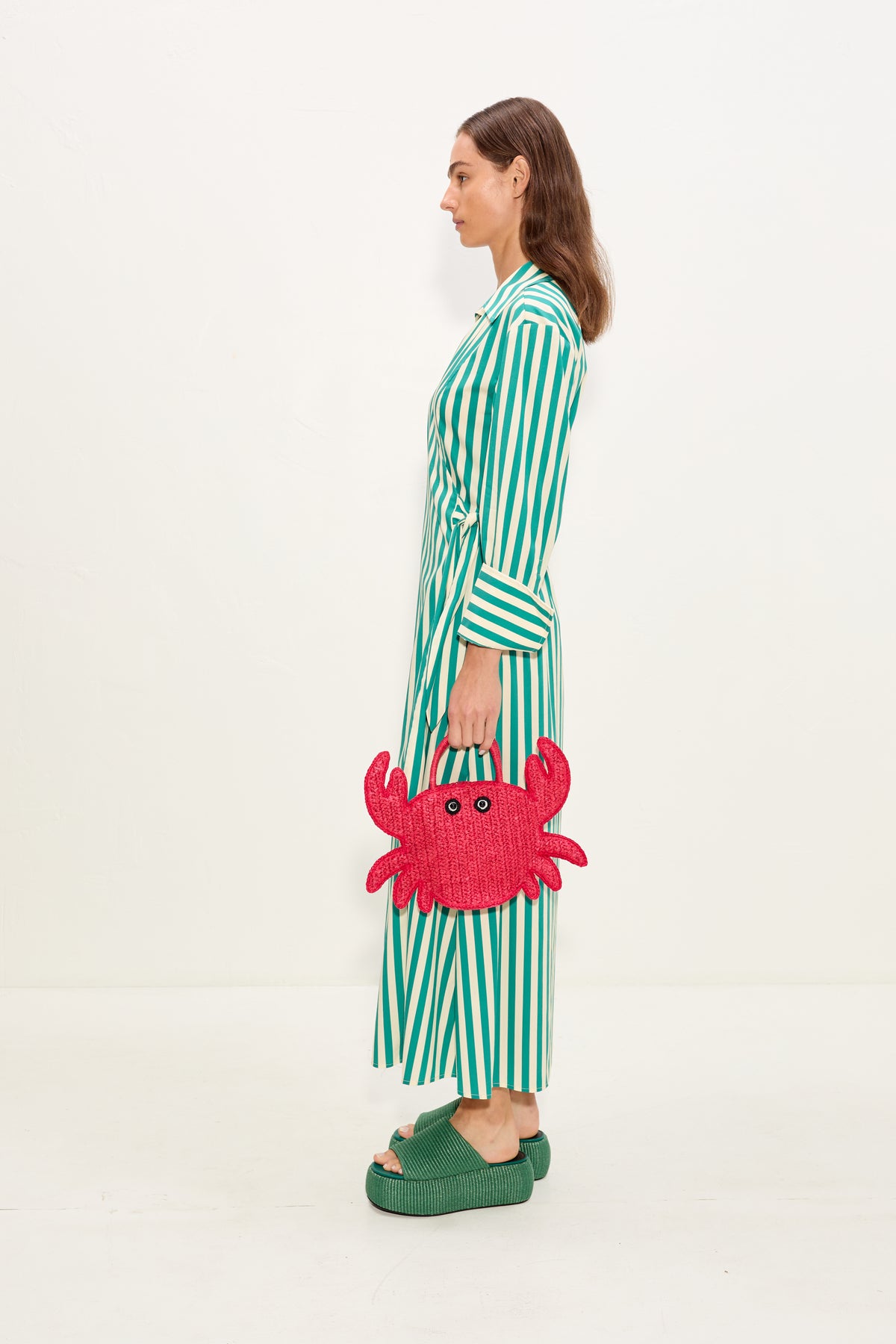 Anya Poplin Wrap Dress In Teal/Cream Stripe