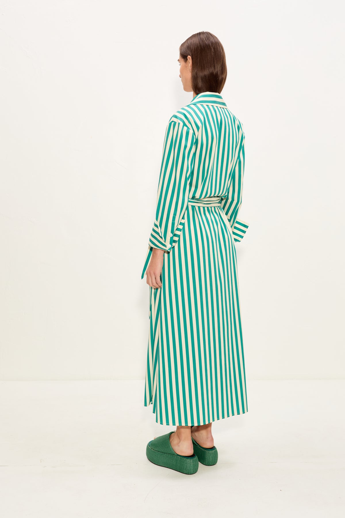 Anya Poplin Wrap Dress In Teal/Cream Stripe