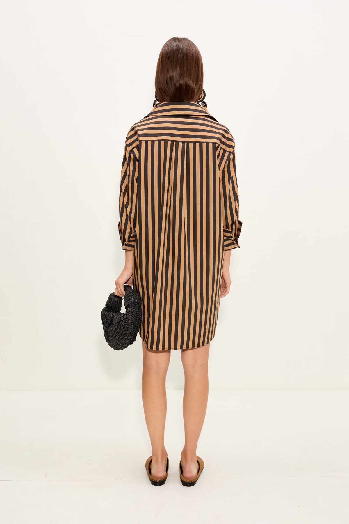 Kena Poplin Dress In Black/Tan Stripe