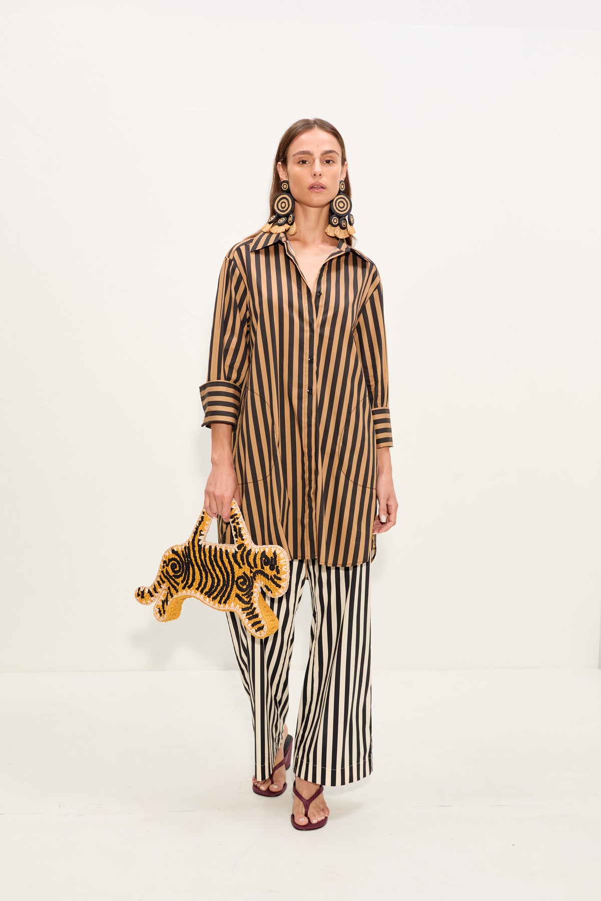 Kena Poplin Dress In Black/Tan Stripe