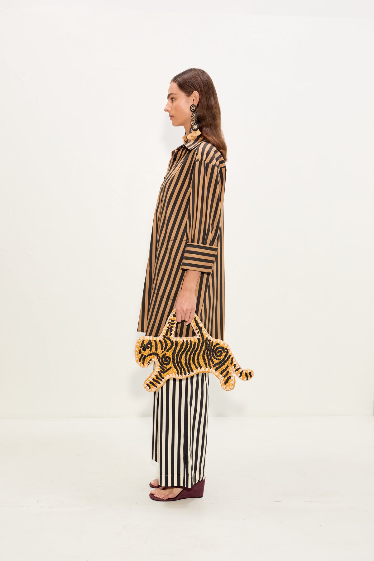 Kena Poplin Dress In Black/Tan Stripe