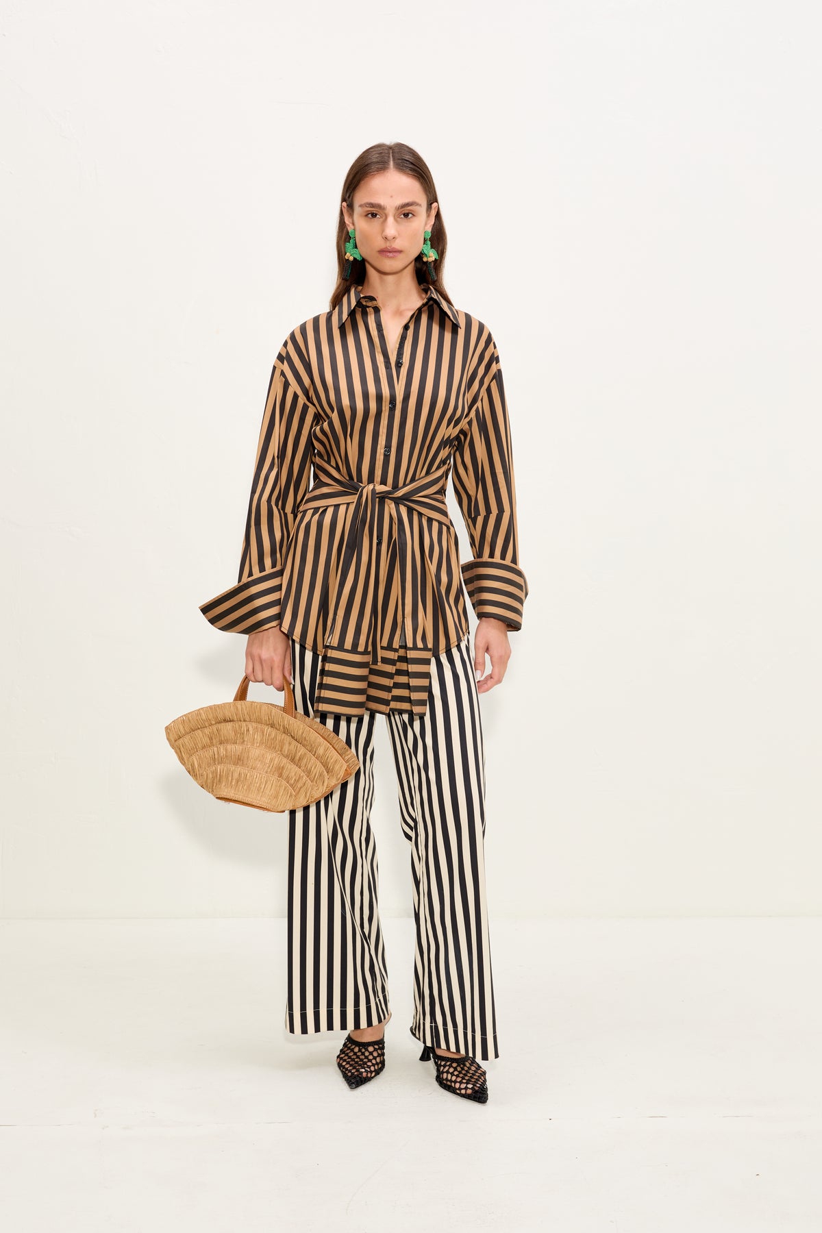 Inna Poplin Top In Black/Tan Stripe