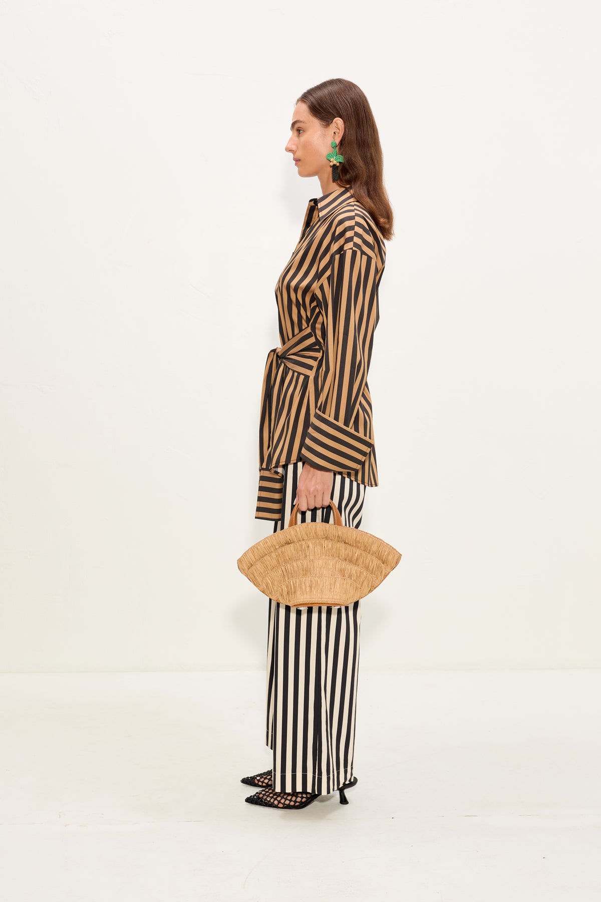 Inna Poplin Top In Black/Tan Stripe