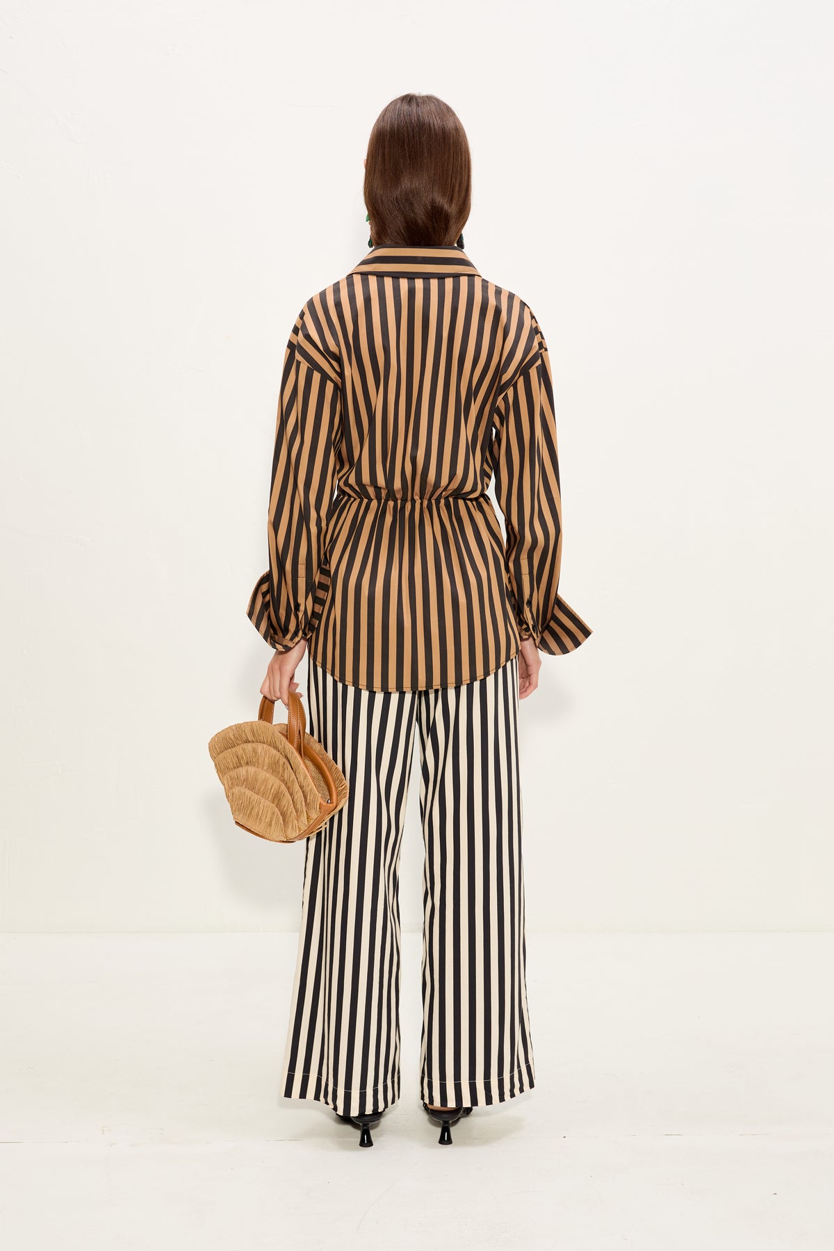 Inna Poplin Top In Black/Tan Stripe