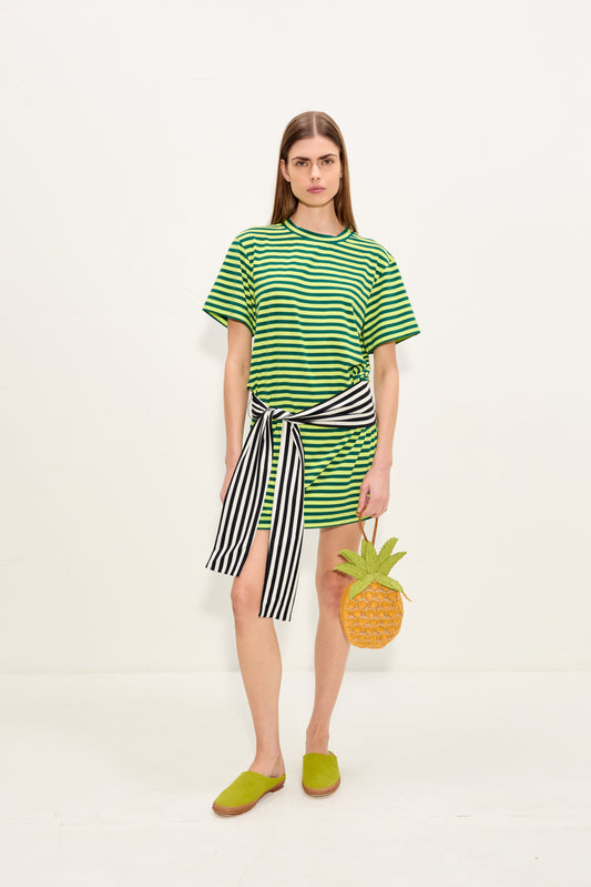 Lottie T-Shirt Dress In Lime Stripe Combo