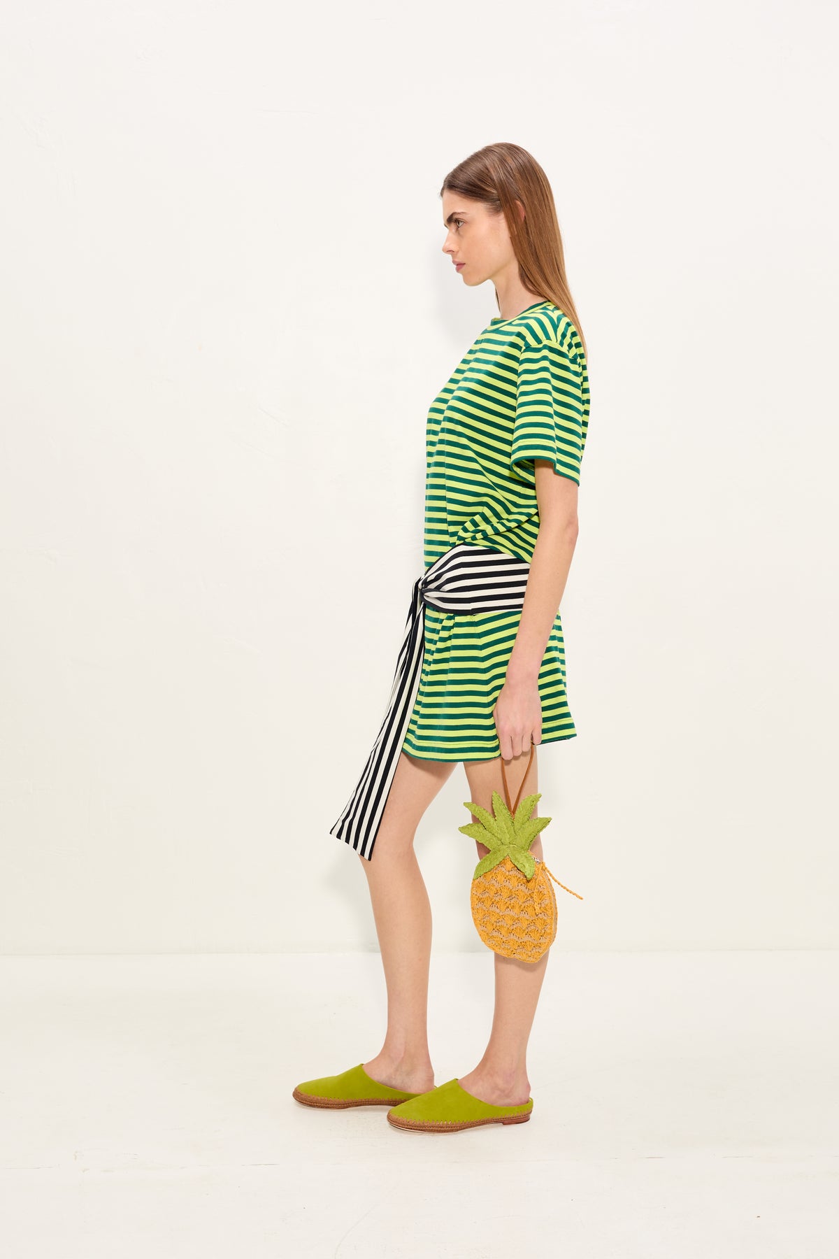Lottie T-Shirt Dress In Lime Stripe Combo
