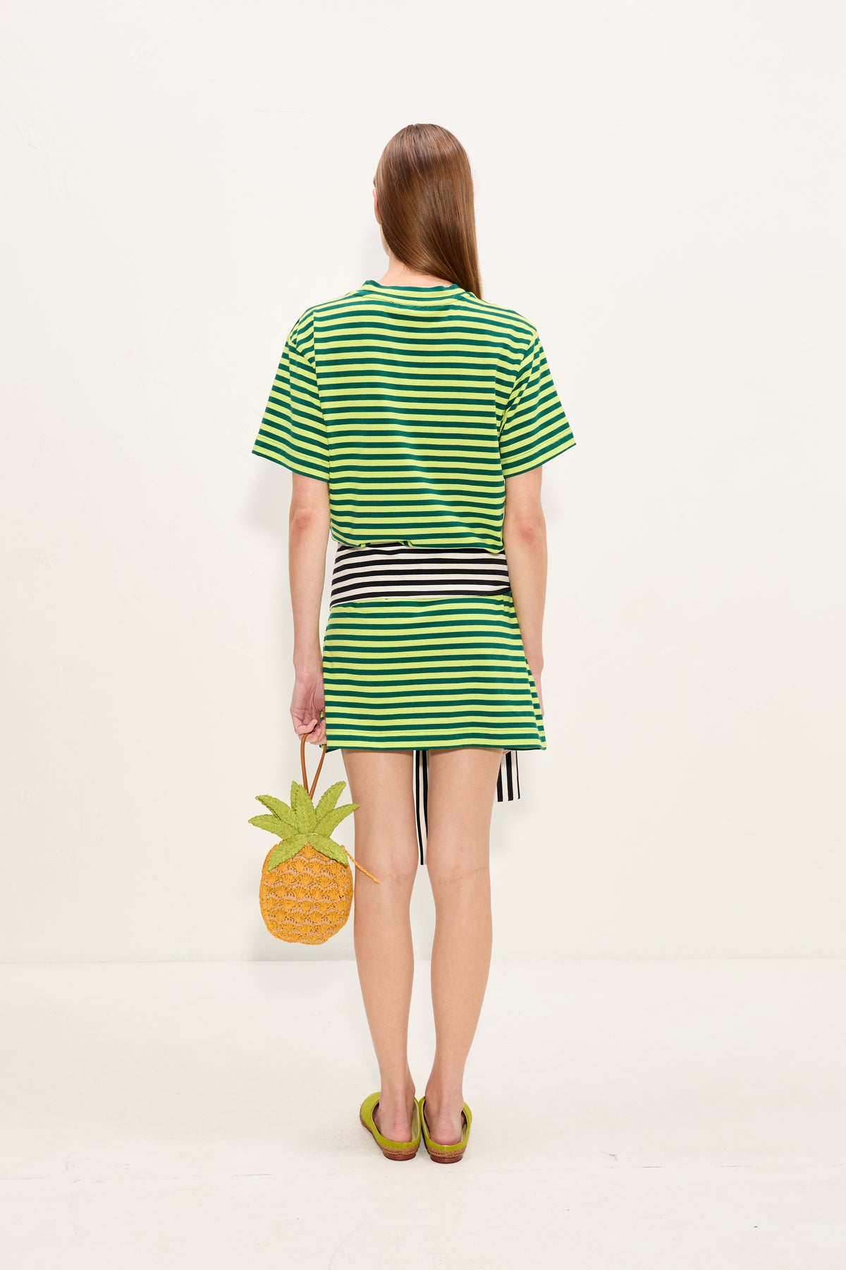 Lottie T-Shirt Dress In Lime Stripe Combo