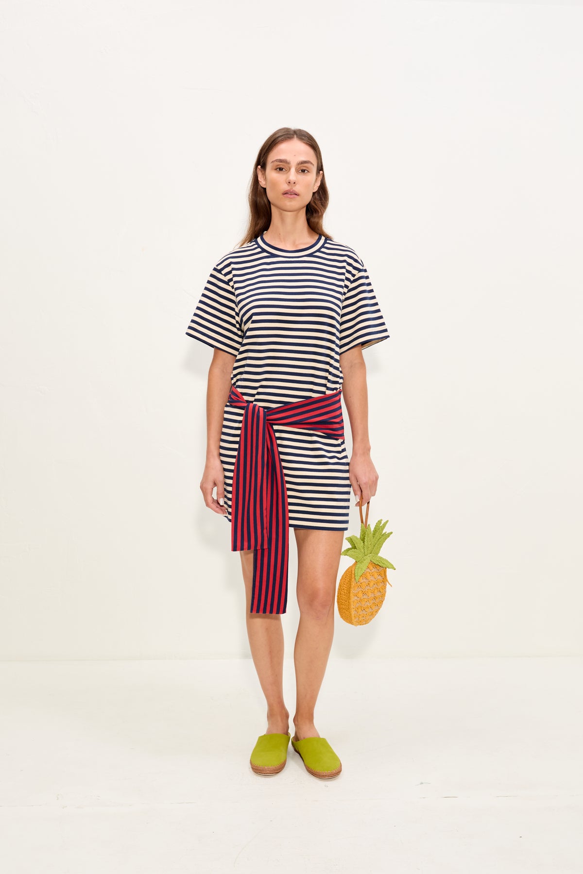 Lottie T-Shirt Dress In Navy Stripe Combo