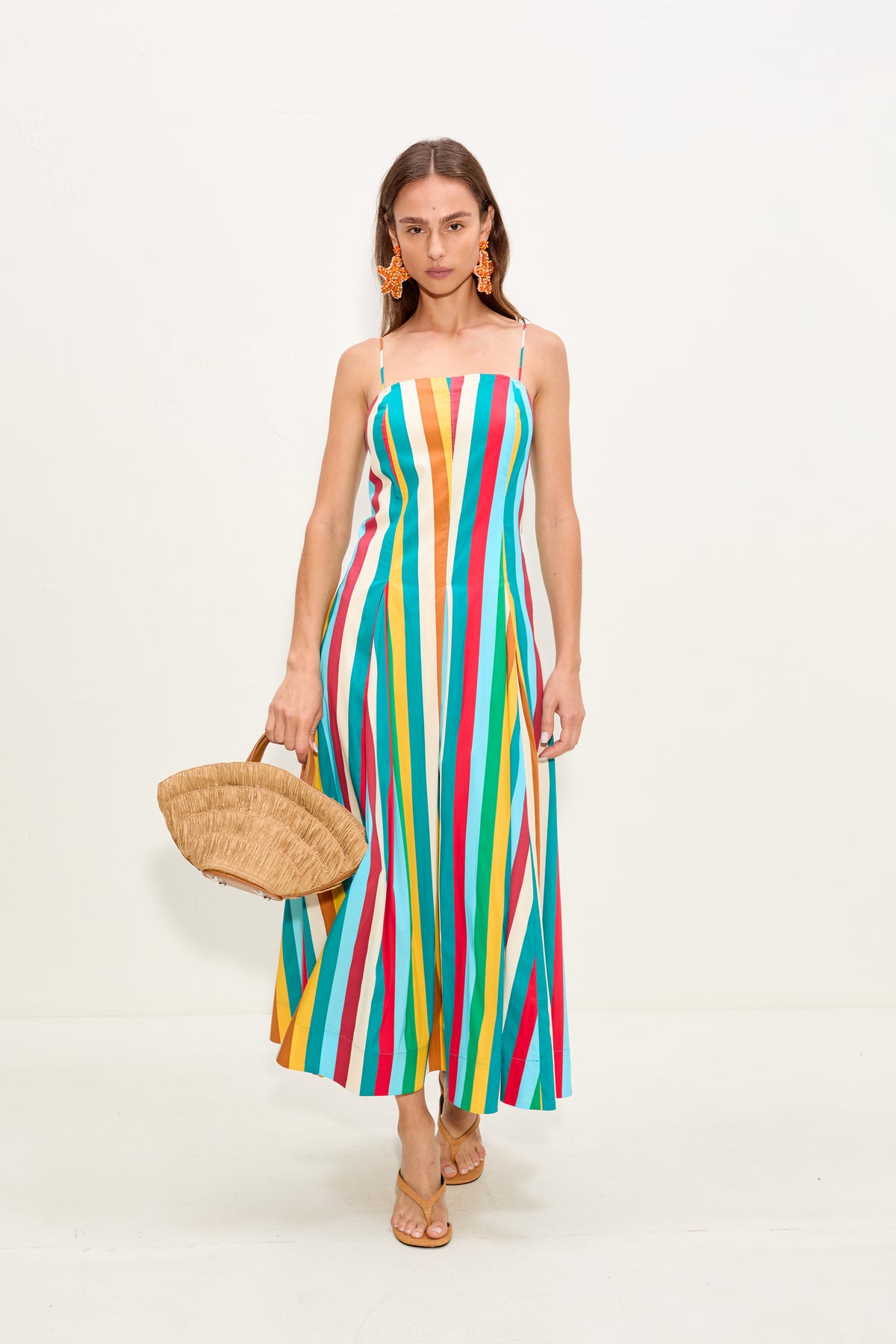 Astrid Poplin Dress In Vibrant Multi Stripe