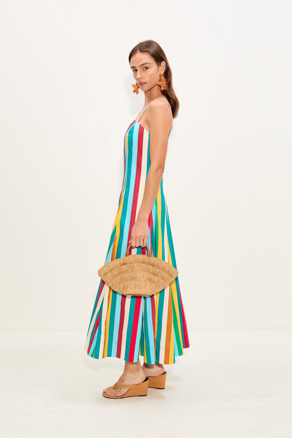 Astrid Poplin Dress In Vibrant Multi Stripe