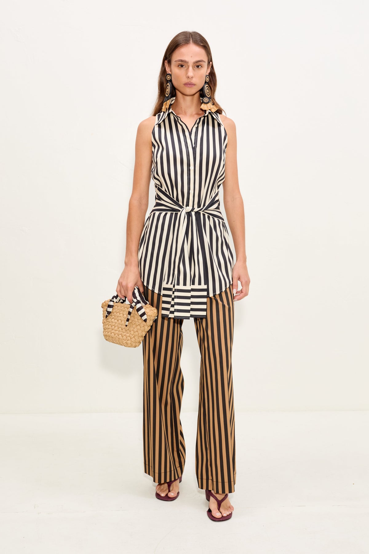 Pia Poplin Pant In Black/Tan Stripe
