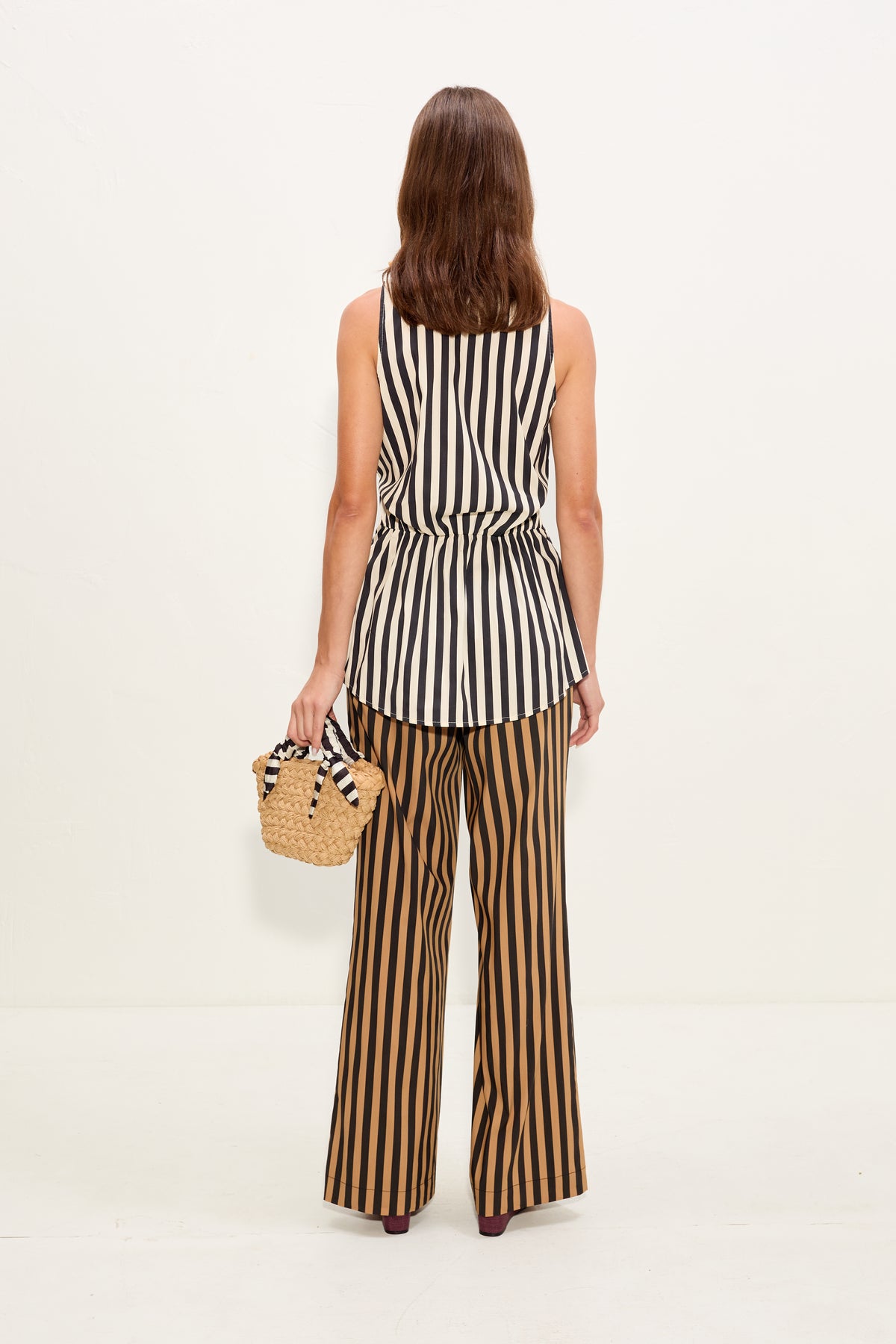Pia Poplin Pant In Black/Tan Stripe