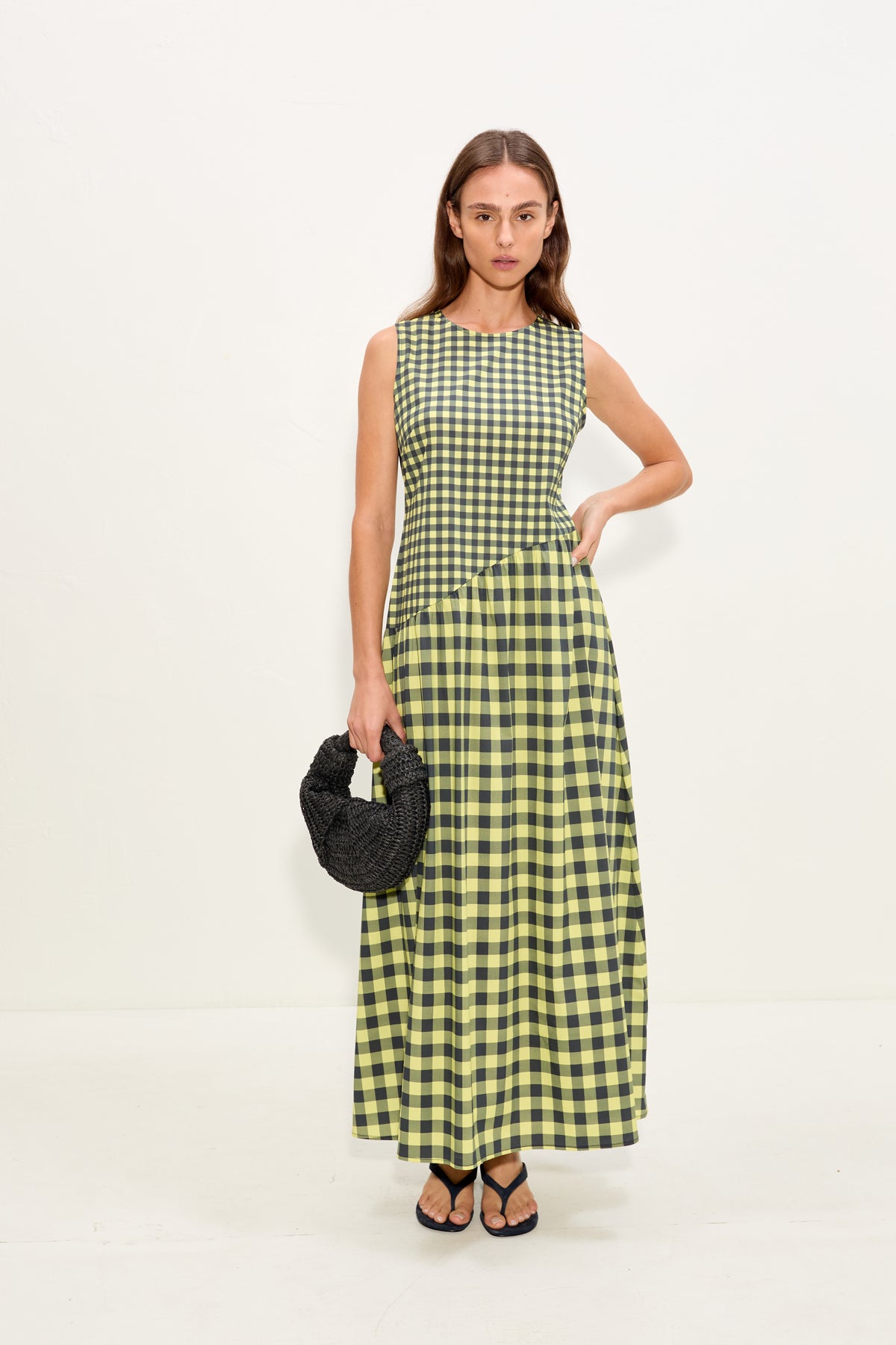 Laurel Poplin Midi Dress In Peridot/Ebony Gingham