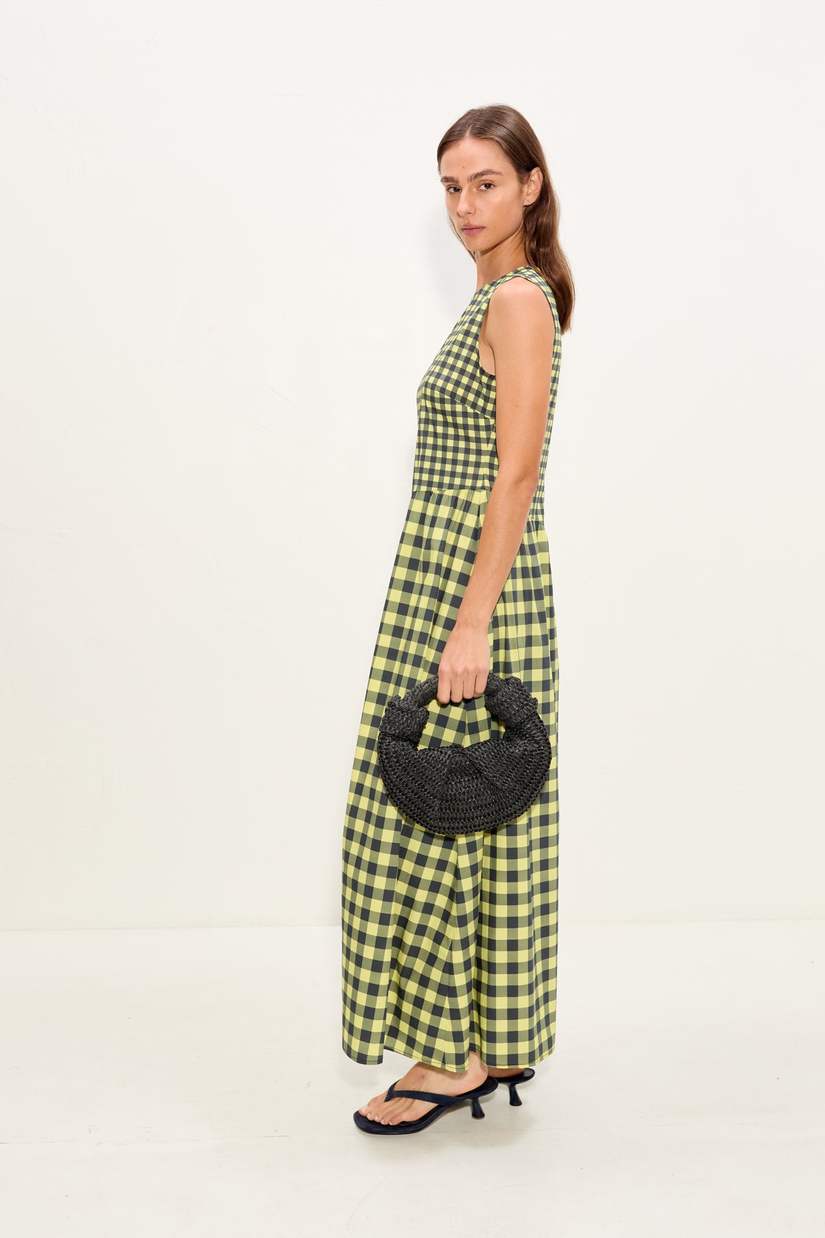 Laurel Poplin Midi Dress In Peridot/Ebony Gingham