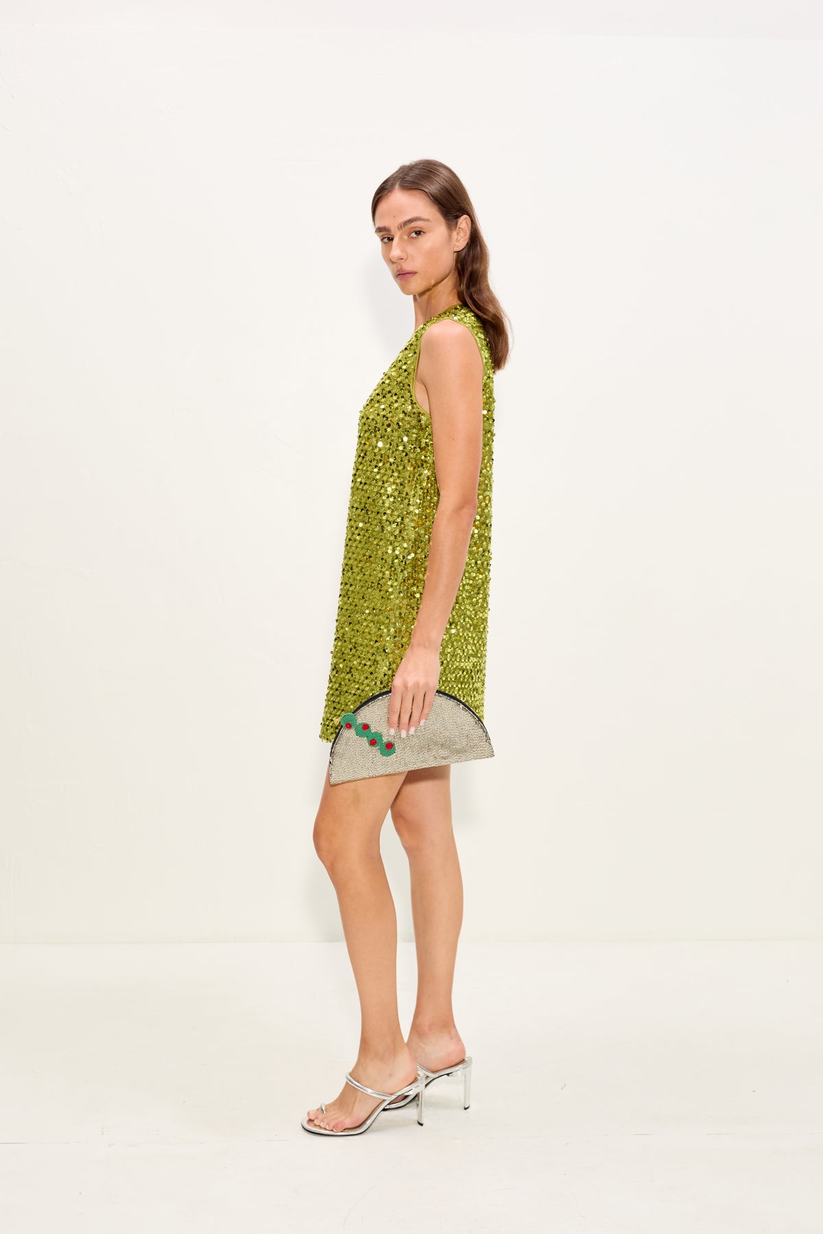 Fountain Sequin Dress In Metallic Pear