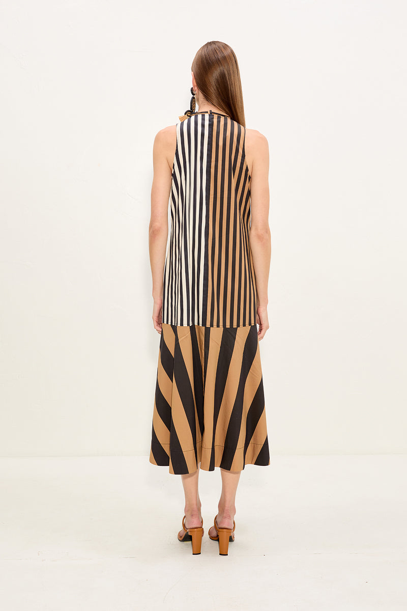 Celeste Poplin Dress In Black/Tan Stripe Combo