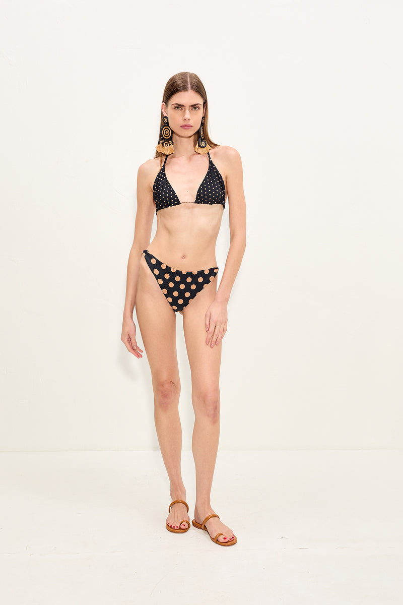 Bwai Bikini Bottom In Black/Tan Polka Dot