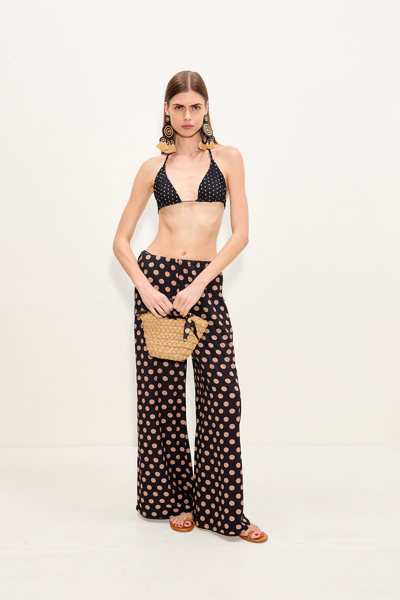 Bwai Bikini Top In Black/Tan Polka Dot