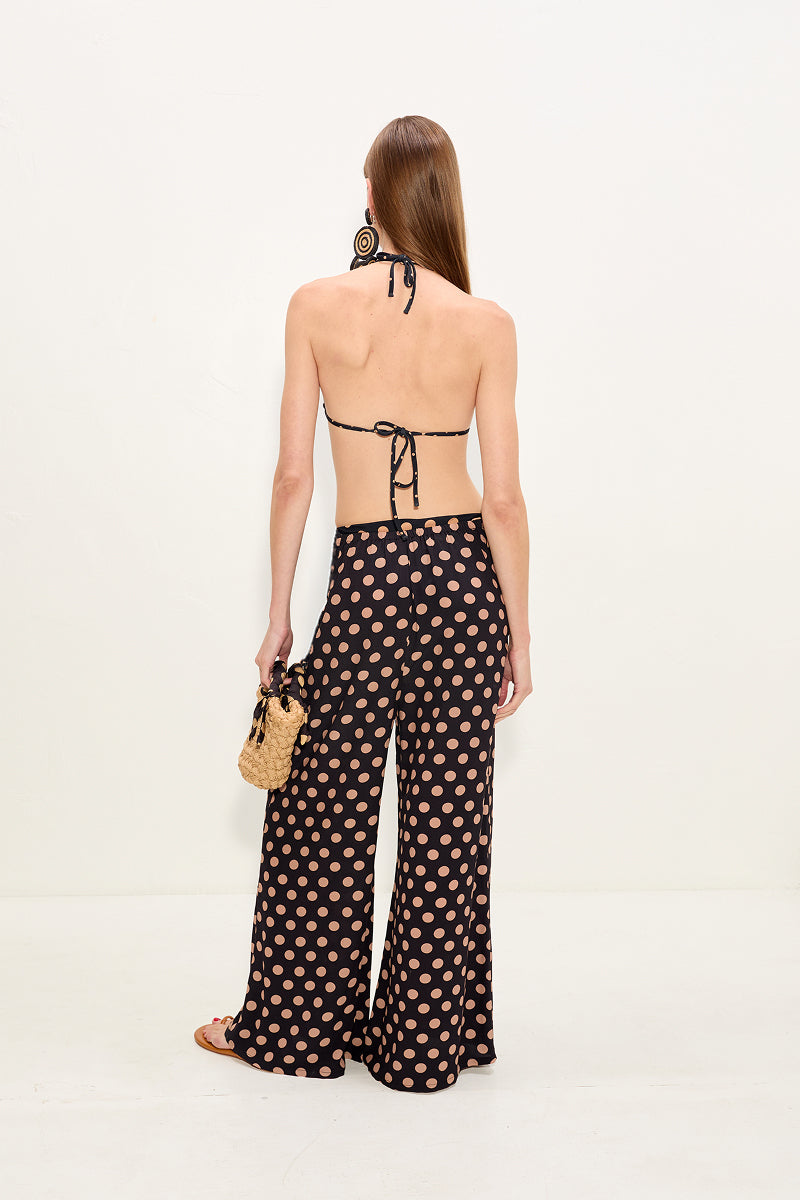 Bwai Bikini Top In Black/Tan Polka Dot
