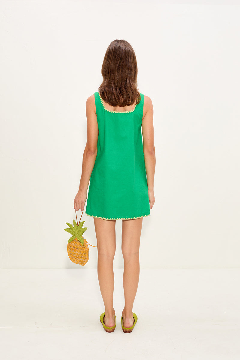 Sahara Embroidered Linen Dress In Grass Green