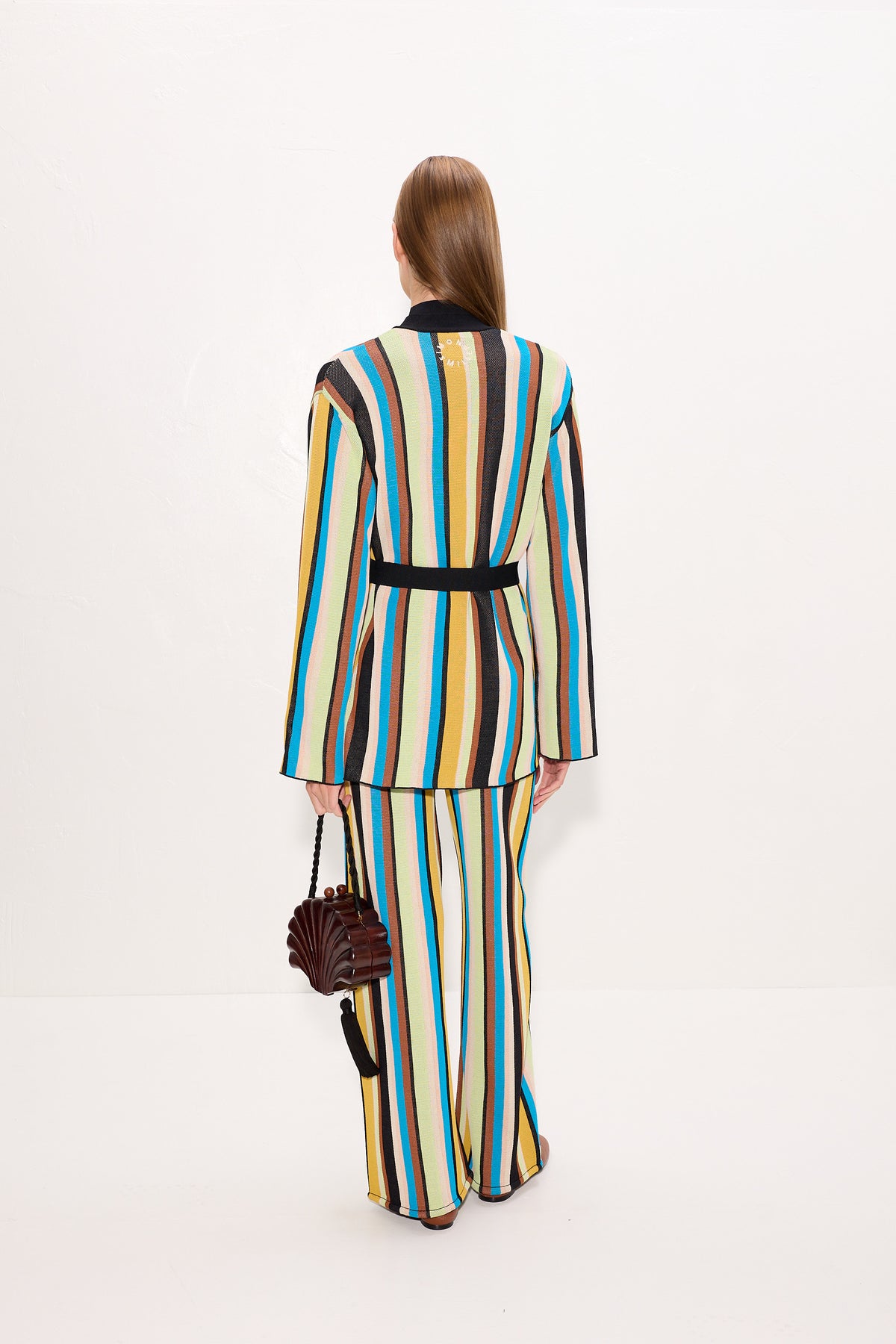 Max Belted Knit Cardigan In Ocean Stripe