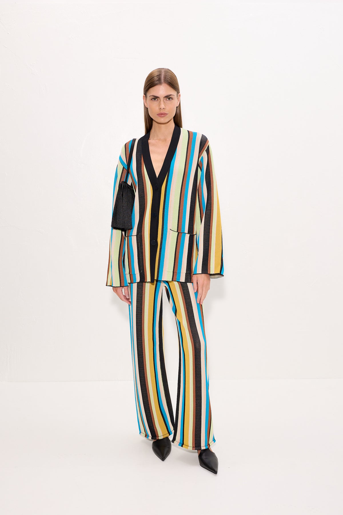 Max Belted Knit Cardigan In Ocean Stripe