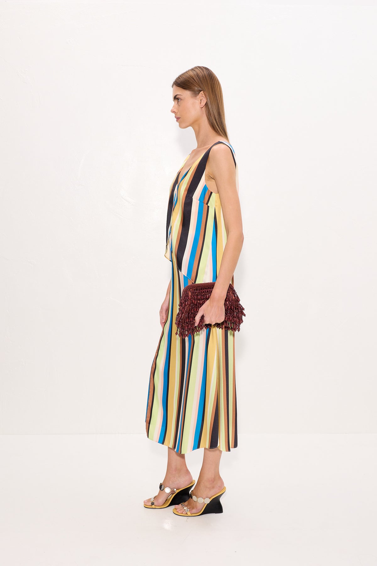 Cece Asymmetrical Midi Dress In Ocean Stripe