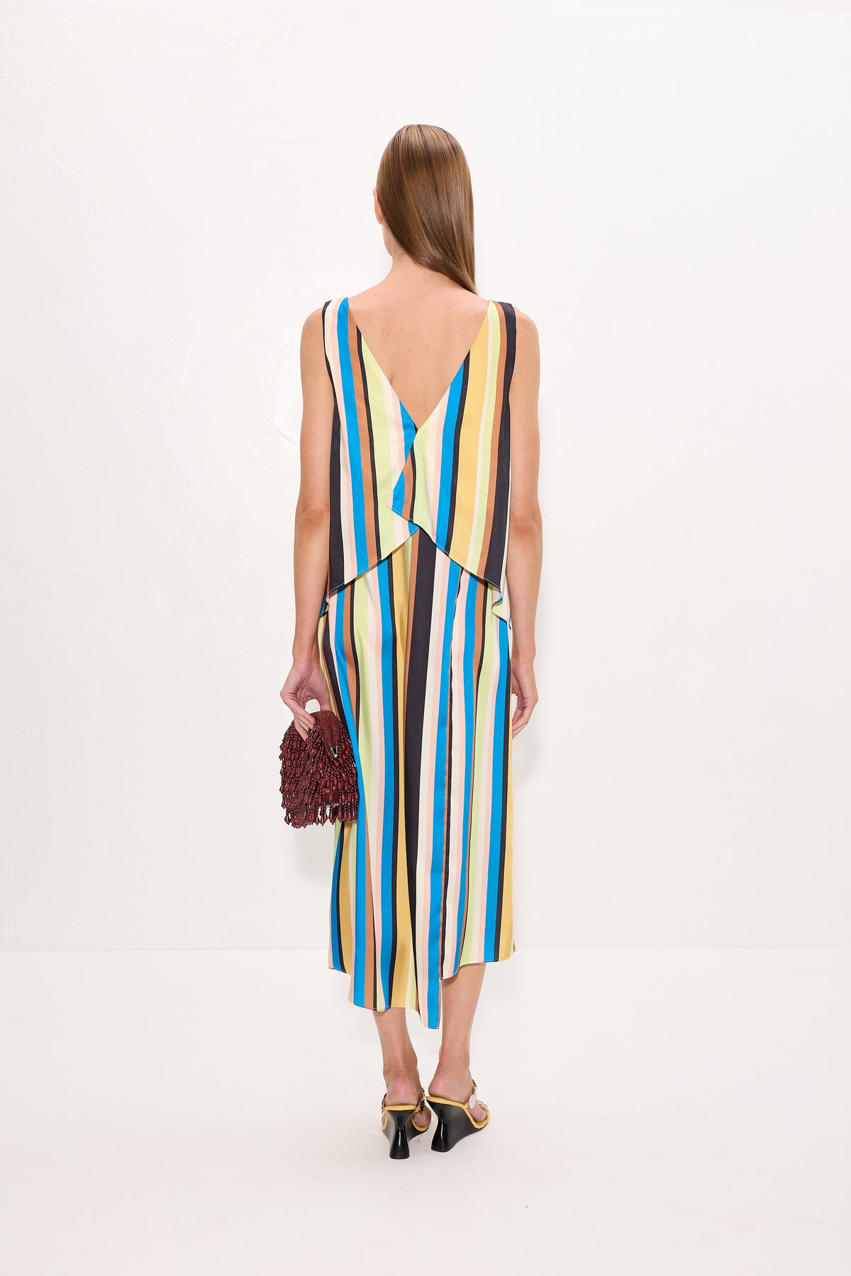 Cece Asymmetrical Midi Dress In Ocean Stripe