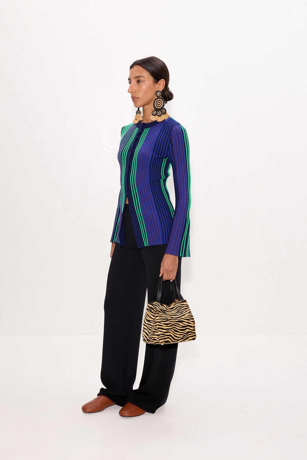 Misha Knit Cardigan In Cool Tone Rib