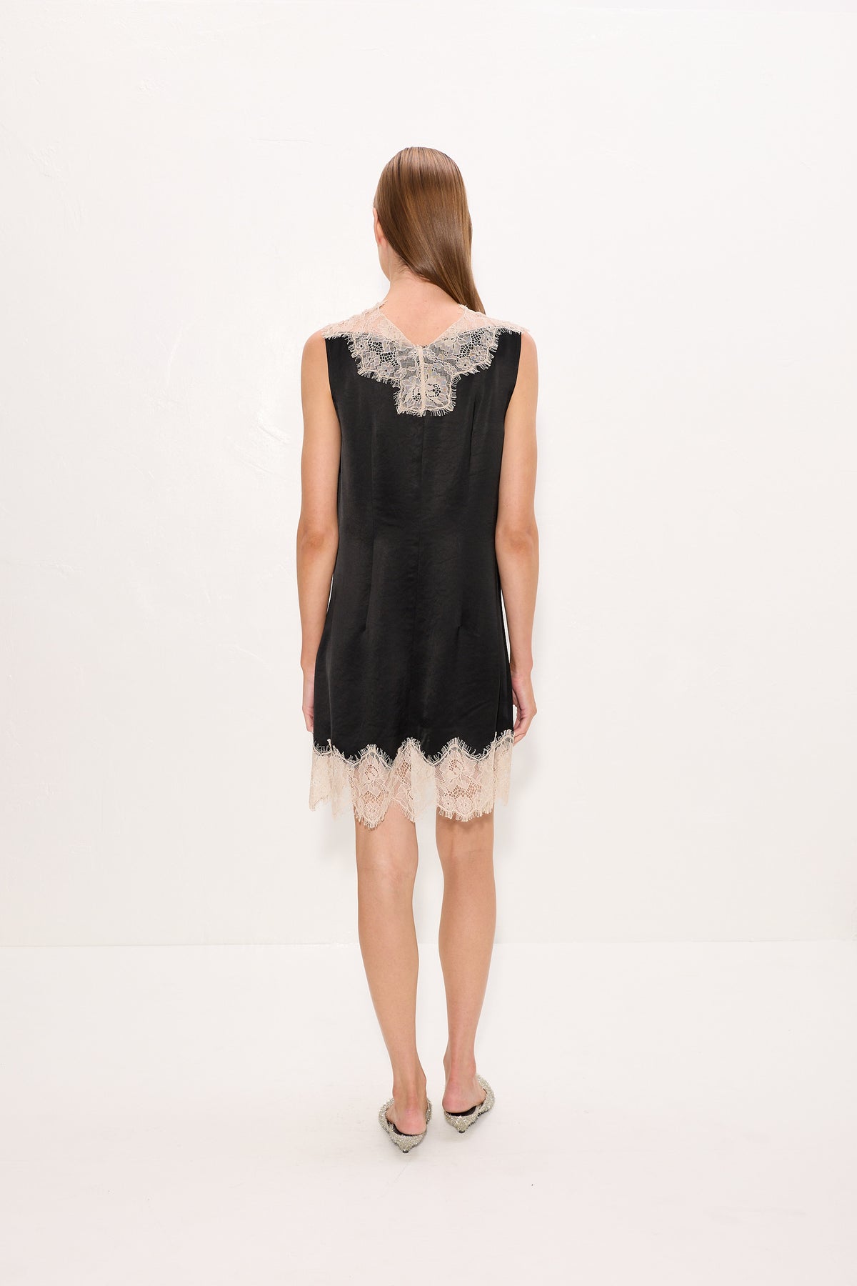 Bea Satin Lace Mini Dress In Black/Bone
