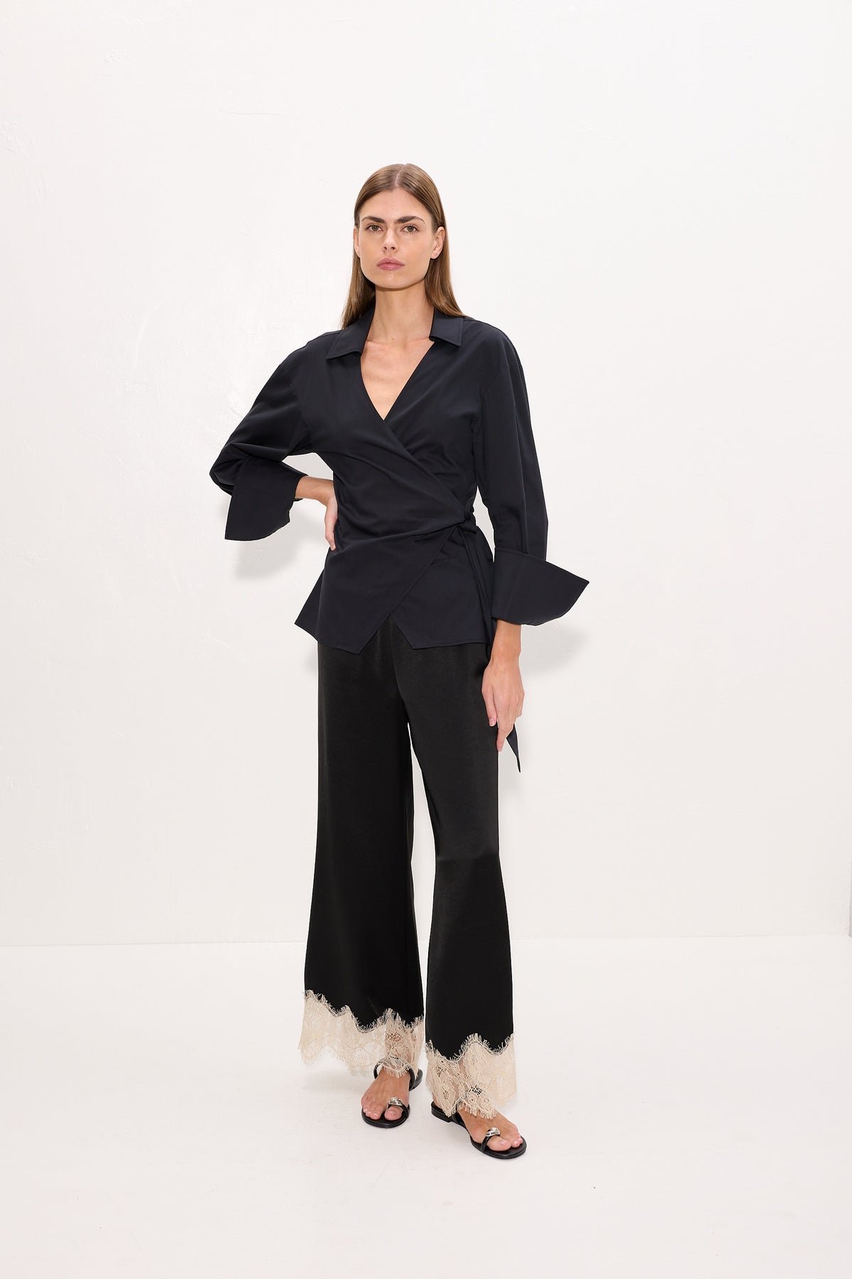 Anya Poplin Wrap Top In Black