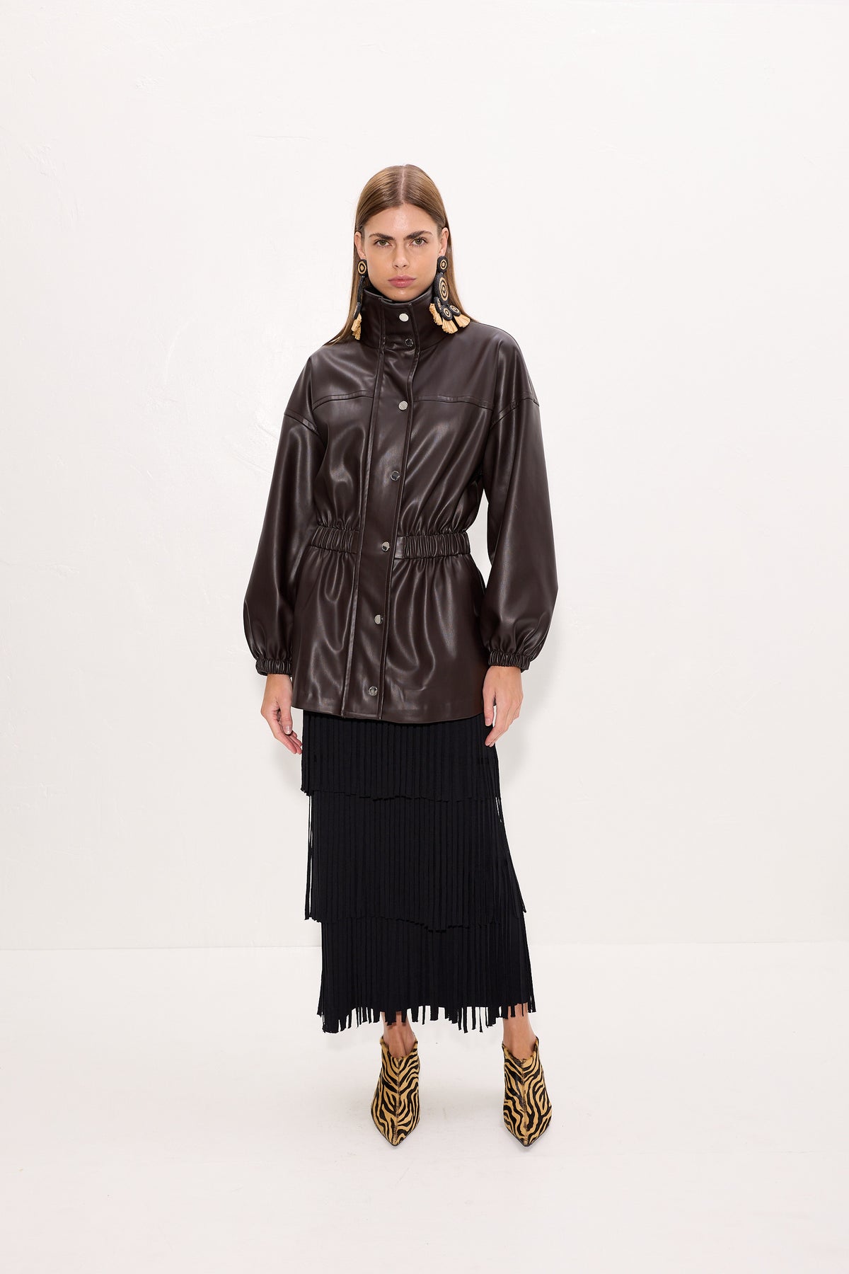 Yara Vegan Leather Jacket In Dark Choco Brown