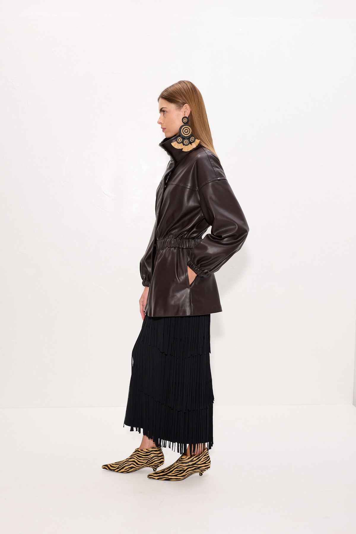 Yara Vegan Leather Jacket In Dark Choco Brown
