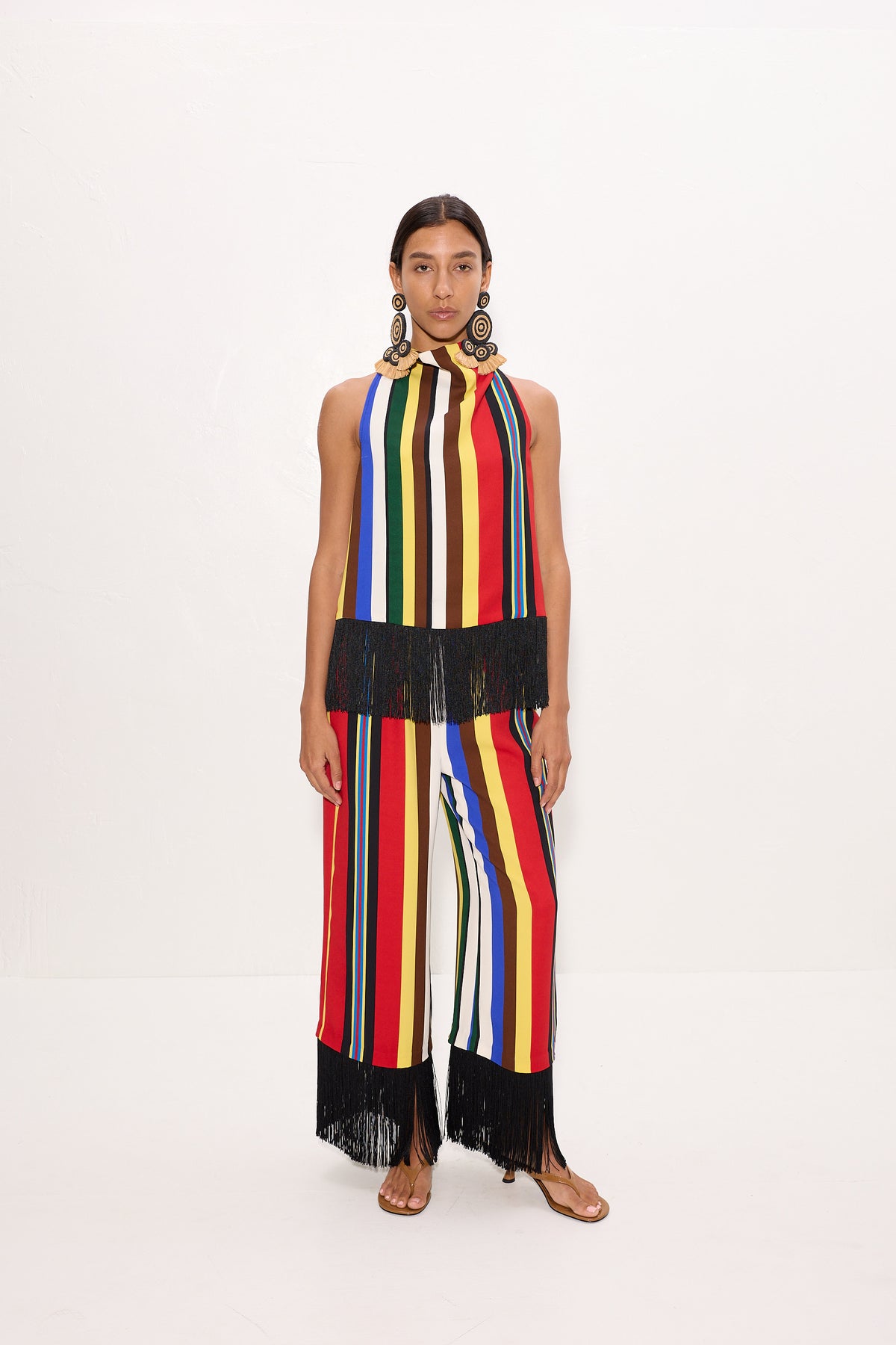 Nella Crepe Fringe Pant In Primary Stripe