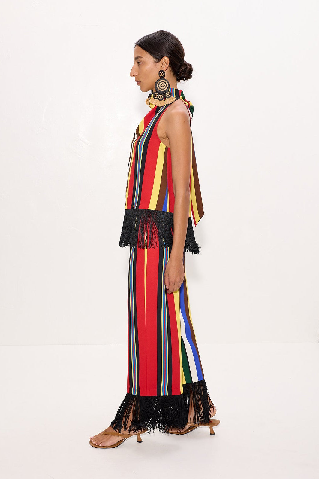 Tia Crepe Fringe Top In Primary Stripe