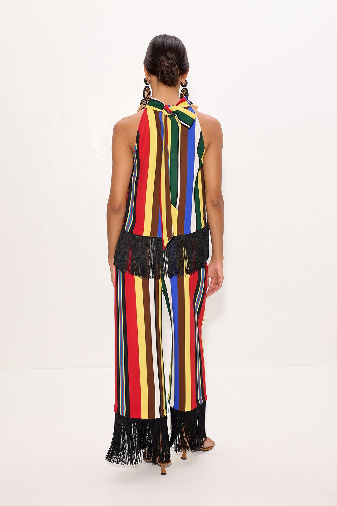 Tia Crepe Fringe Top In Primary Stripe